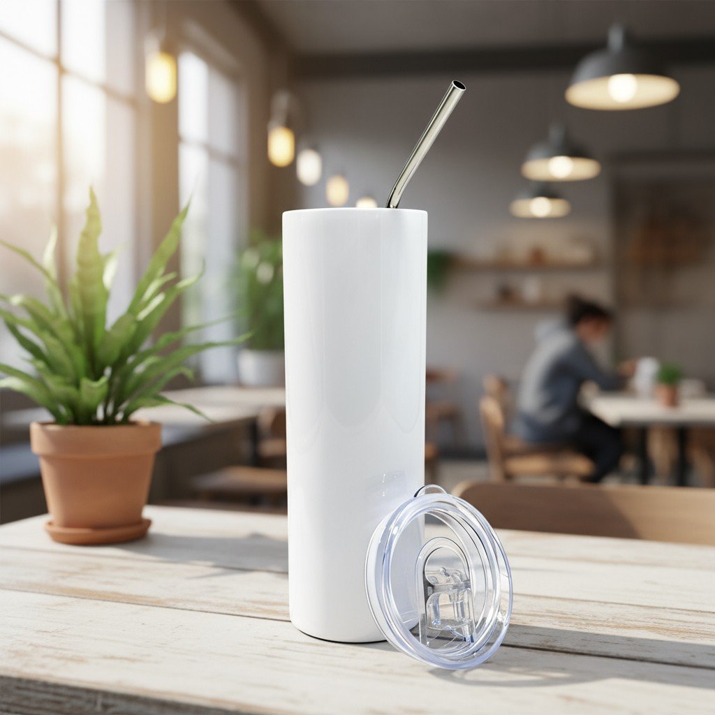 20OZ/600ML ACERO INOX TUMBLER CON STRAW & LID(WHITE)