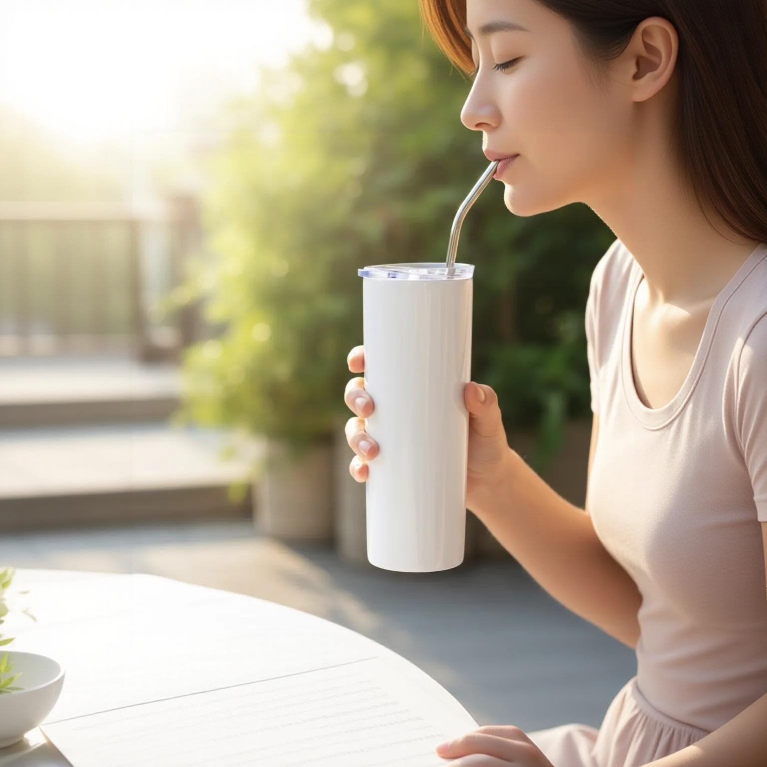 20OZ/600ML ACERO INOX TUMBLER CON STRAW & LID(WHITE) - Imagen 2