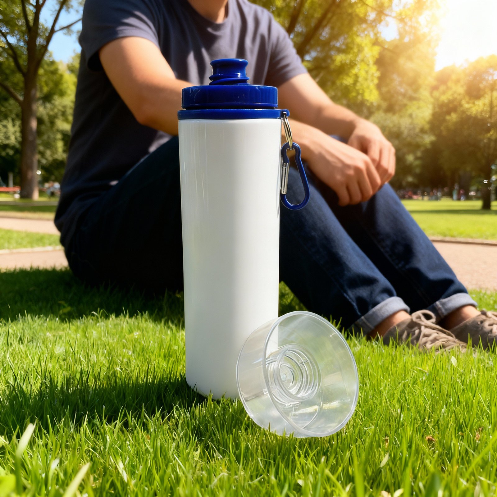 TOMATODO ALUMINIO 28OZ/850ML COLOR BLANCO CON TAPA AZUL - Imagen 2