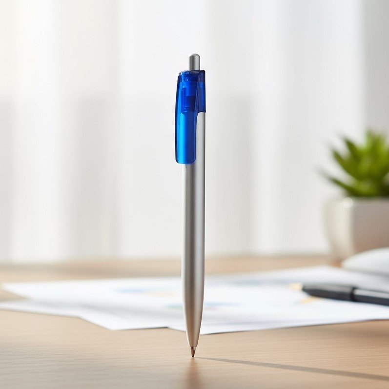 ESFERO CLIP COLOR CUERPO PLATA CON AZUL