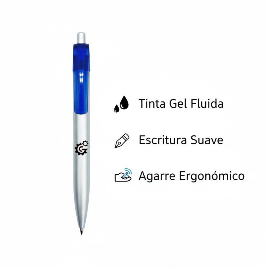 ESFERO CLIP COLOR CUERPO PLATA CON AZUL - Imagen 3