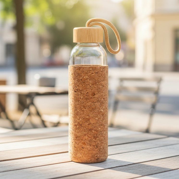 BOTELLA DE VIDRIO TAPA BAMBOO