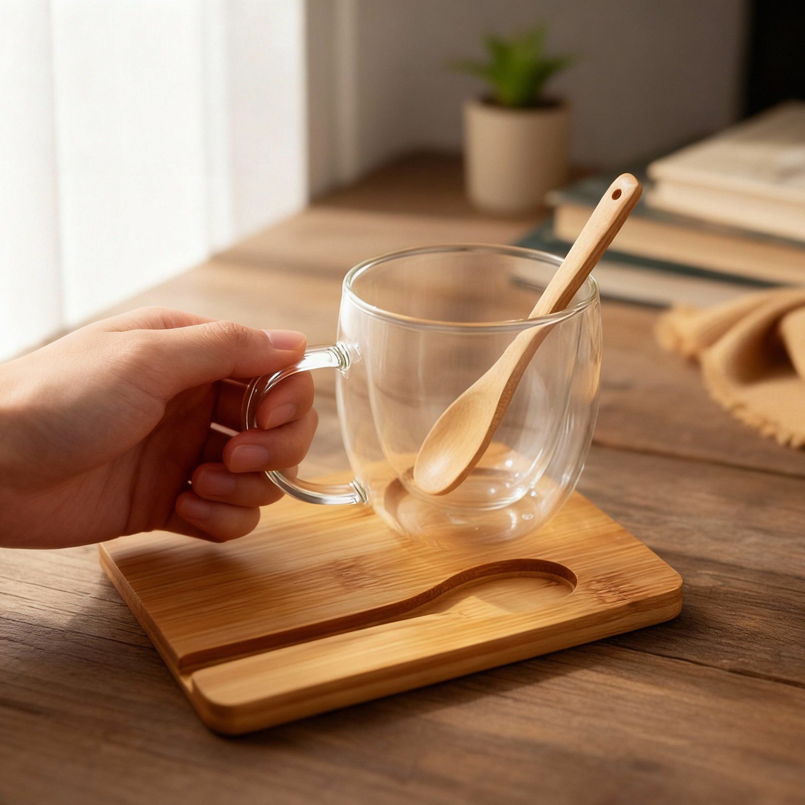 JUEGO DE TAZA CON CUCHARA Y BASE DE BAMBÚ - Imagen 2